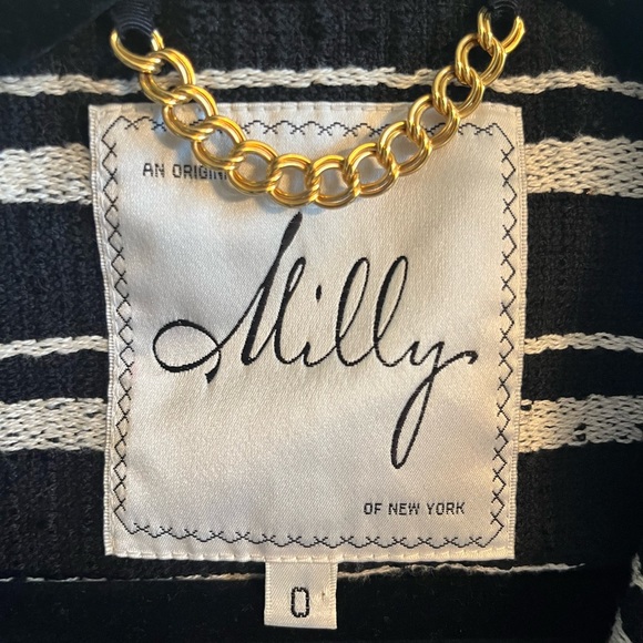 Milly black white cropped jacket blazer size 0 cotton wool blend - Picture 4 of 7